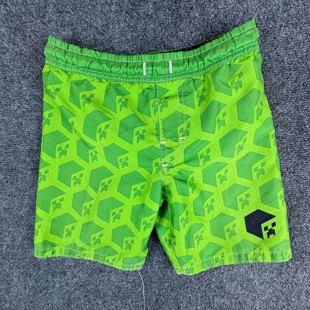 Minecraft Mojang Swim Trunks Boys 24x6.5 Green Creeper Logo Print‎ Mesh Lined